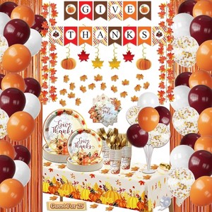 347 Pcs Thanksgiving Decorations Indoor, Thanksgiving Party Decor Supplies - "GIVE THANKS" Banner, Fringe Curtain, Maple Leaves - 1 of 4