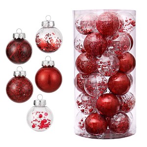 Red & Gold Shatterproof Christmas Baubles with Hanging Strings, 2.36 Inch Glitter Ornaments for Holiday Decor - 1 of 4