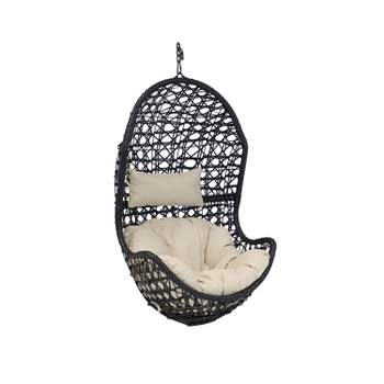 Sunnydaze Outdoor Resin Wicker Patio Cordelia Hanging Basket Egg Chair Swing with Cushion and Headrest - 2pc
