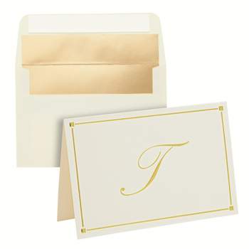 Pipilo Press 24 Pack Ivory Gold Foil Letter T Blank Note Cards with Envelopes 4x6, Initial T Monogrammed Personalized Stationery Set