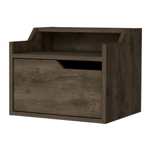 FM Furniture,Florence Floating Nightstand with Drawer and Dual-Shelf Display, Dark Brown - 1 of 4