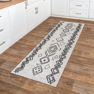 Gray Machine Washable Moroccan Runner Rug