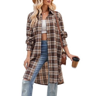 Womens Shirts Casual Oversized Button Down Longline Plaid Shirts