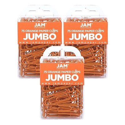 JAM Paper Jumbo Smooth Paper Clip Orange 3/Pack 42186871B