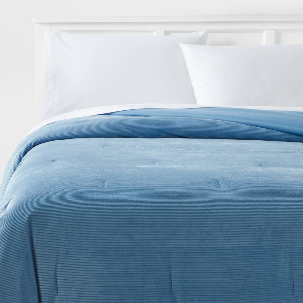 Photos - Bed Linen Twin/ Twin Extra Long Corduroy Plush Comforter Blue - Room Essentials™