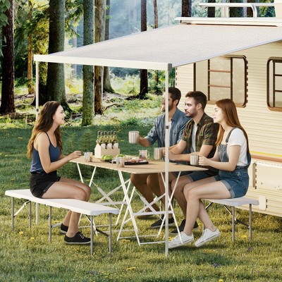 Portable Folding Bench 6 Foot, Plastic Foldable Bench HDPE BenchTop with Carrying Handle for Outdoor Picnic Camping Party Sports Activities - White