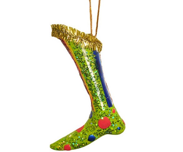 Pacific Rim 4" Retro Polka Dot Diva Boot Christmas Ornament - Green