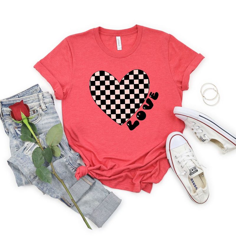 Simply Sage Market Women's Checkered Heart Black Short Sleeve Graphic Tee, 3 of 4