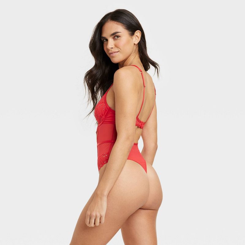 Women's Lace and Mesh Lingerie Bodysuit - Auden&#8482; Red, 2 of 7
