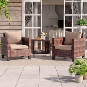 Sonkuki 3-Piece Patio Sofa Set Outdoor Wicker Rattan Furniture Set Conversation Set with Side Table, Cushions - 1 of 4