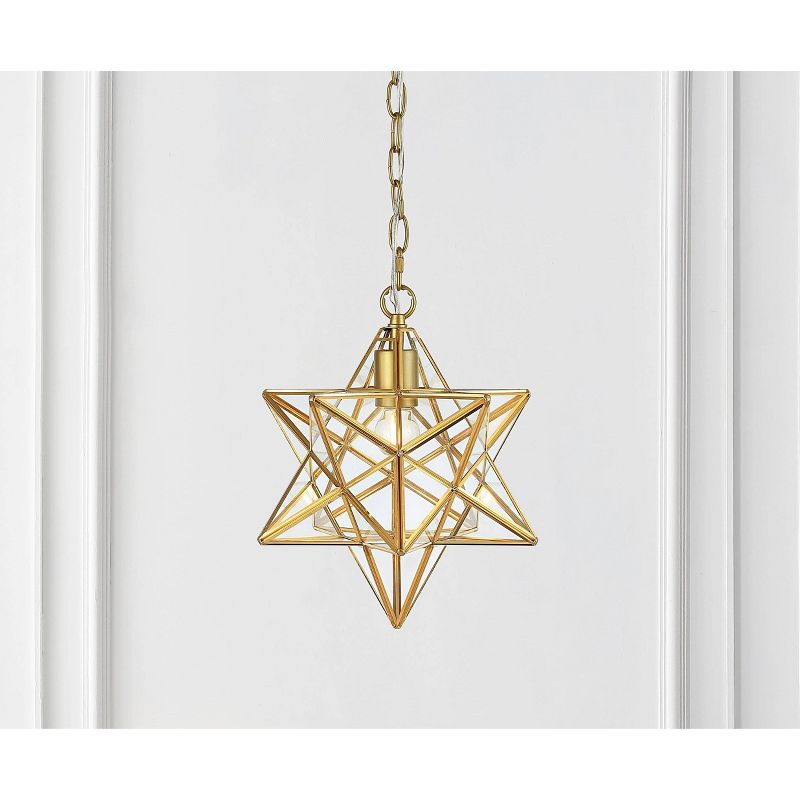 12&#34; LED Metal/Glass Stella Moravian Star Leaf Pendant Gold - JONATHAN Y, 1 of 7