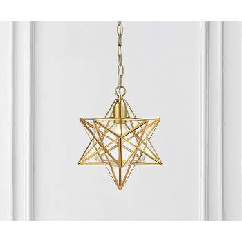 12" LED Metal/Glass Stella Moravian Star Leaf Pendant Gold - JONATHAN Y