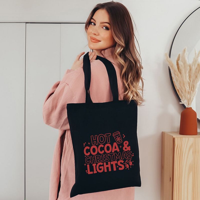 City Creek Prints Hot Cocoa And Christmas Lights Canvas Tote Bag - 15x16 - Black, 2 of 3