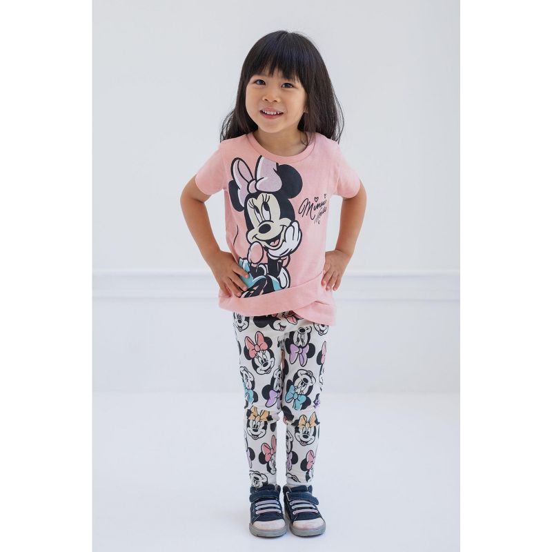Disney Minnie Mouse Girls Peplum T-Shirt and Leggings Outfit Set Toddler to Little Kid, 2 of 8