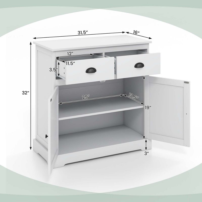 Costway Kitchen Buffet Storage Cabinet with 2 Doors 2 Storage Drawers Anti-toppling Design, 3 of 11