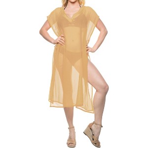 HAPPY BAY Women's Summer Holiday Beachwear Long Bathing Suit Short Beach Dress Front Tie Swimsuit Cover Ups Small-Medium Yellow Solid - 1 of 3