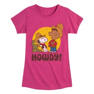 Girls' - Peanuts - Franklin And Snoopy Howdy Fitted Short Sleeve Graphic T-Shirt - 1 of 4