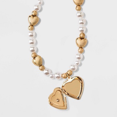 Toddler Girls&#39; Pearl Heart Bracelet and Necklace Set - Cat &#38; Jack&#8482; Gold