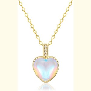 Birthstone Heart Necklace for Women, 14K Gold Plated with Cubic Zirconia Accents - 1 of 4