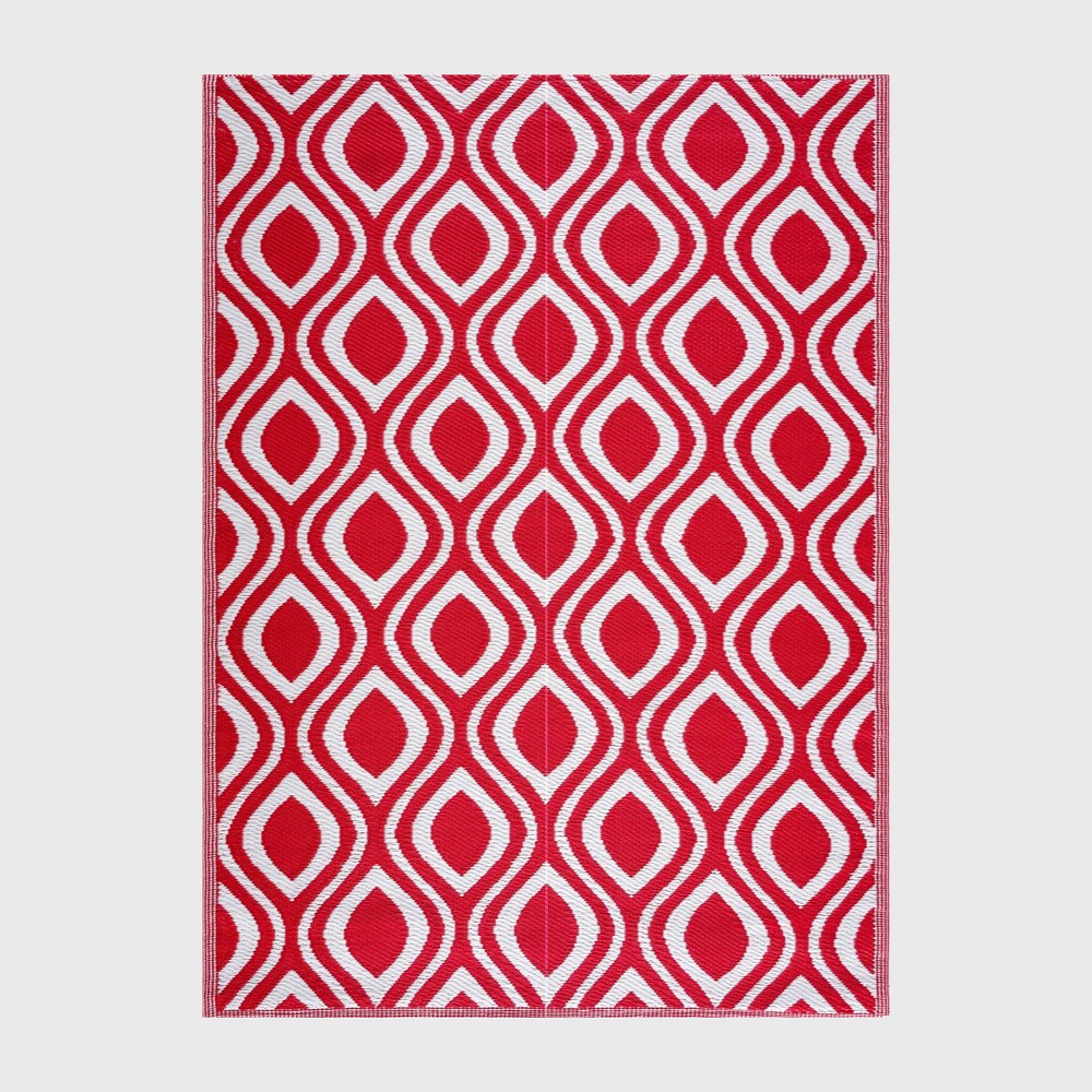 Playa Rug 5'x7' Venice Plastic Rectangle Woven Indoor Outdoor Folded Floor Mat Red & White: UV & Water-Resistant, Hose Clean
