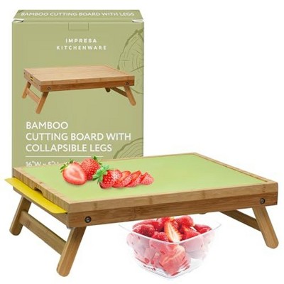 Impresa Large Raised Bamboo Cutting Board for Kitchen with 2 Cutting Mats - 16x5x13 