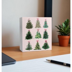 Pink Christmas Decor, Coquette Pink Bow Christmas Tree Wooden Box Sign, Coquette Christmas Decor - 1 of 4