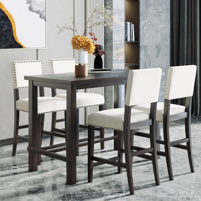 NicBex Dining Table Set for 4 Morden Counter Height Table with MDF Tabletop, 4 Upholstered Chairs for Kitchen