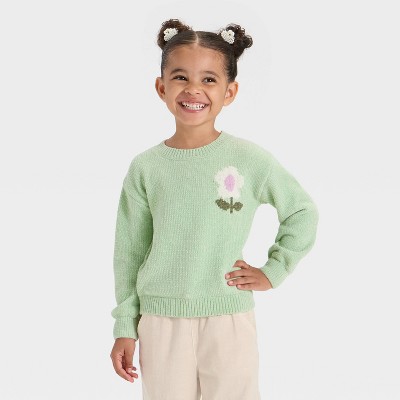 Toddler Girls' Flower Pullover Sweater - Cat & Jack™ Light Green