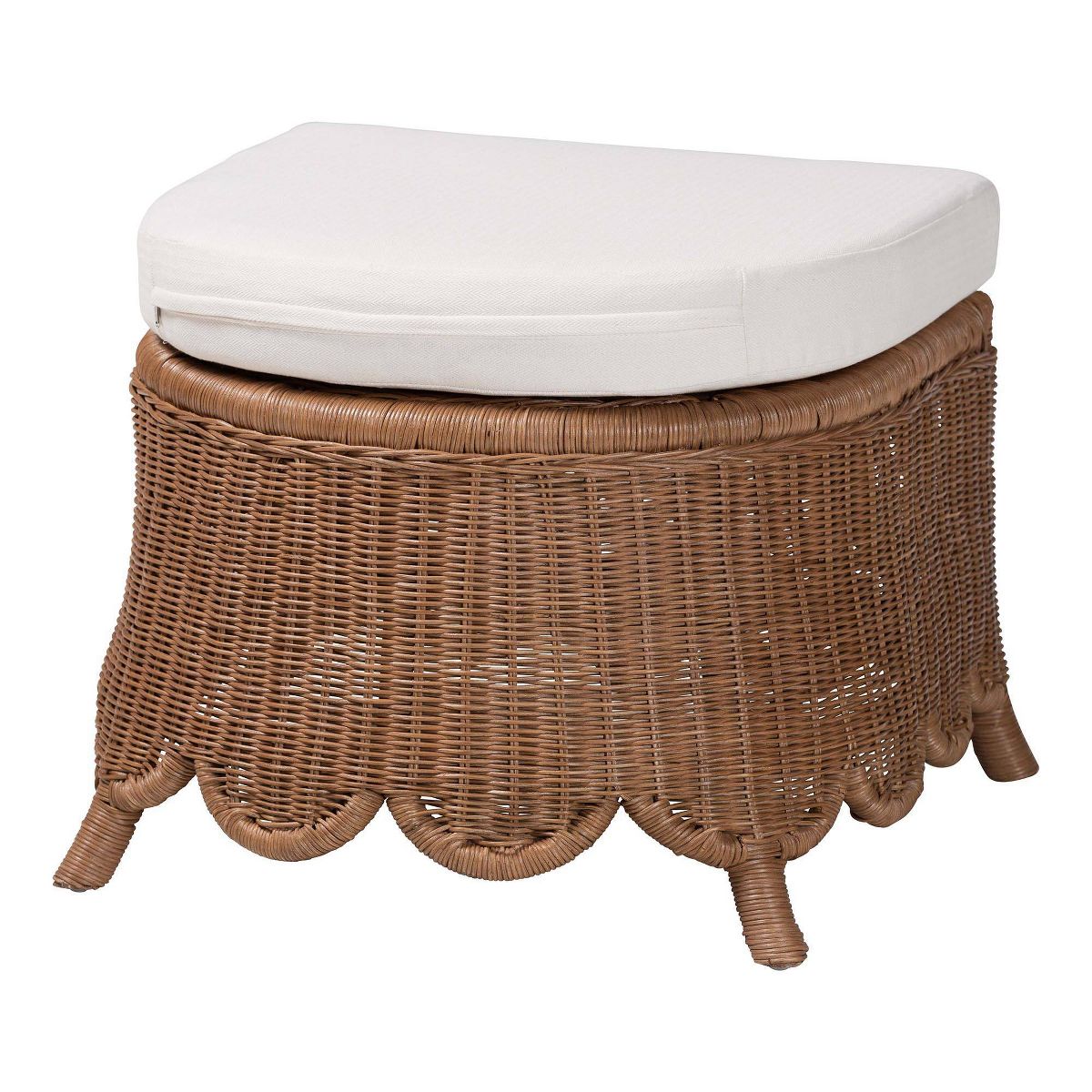 bali & pari Detta Natural Rattan Footstool with Cushion Peanut Brown