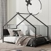 House Bed with Roof and Colorful Lights, Fun Bed for Kids and Teens, Low to Ground Design, Bed with Iron Frame Structure-Baofuwish - 2 of 4