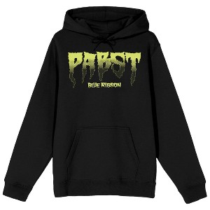 Pabst Blue Ribbon Ghost Holding Beer Long Sleeve Adult Black Hooded Sweatshirt - 1 of 4