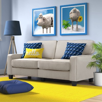 Light Gray Linen Track Arm Sofa with Removable Cushions
