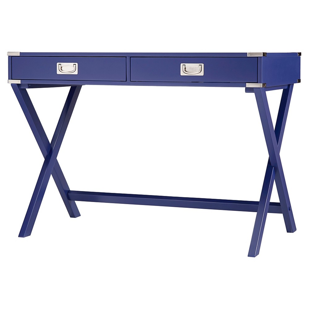 Photos - Office Desk Kenton Wood Writing Desk with Drawers Royal Blue - Inspire Q: Traditional Modern Style, MDF Surface, Metal Frame, Hutch Stor