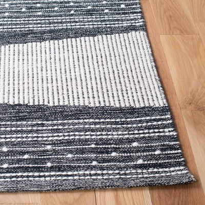 Black and Ivory Striped Wool Cotton Flat Woven Area Rug