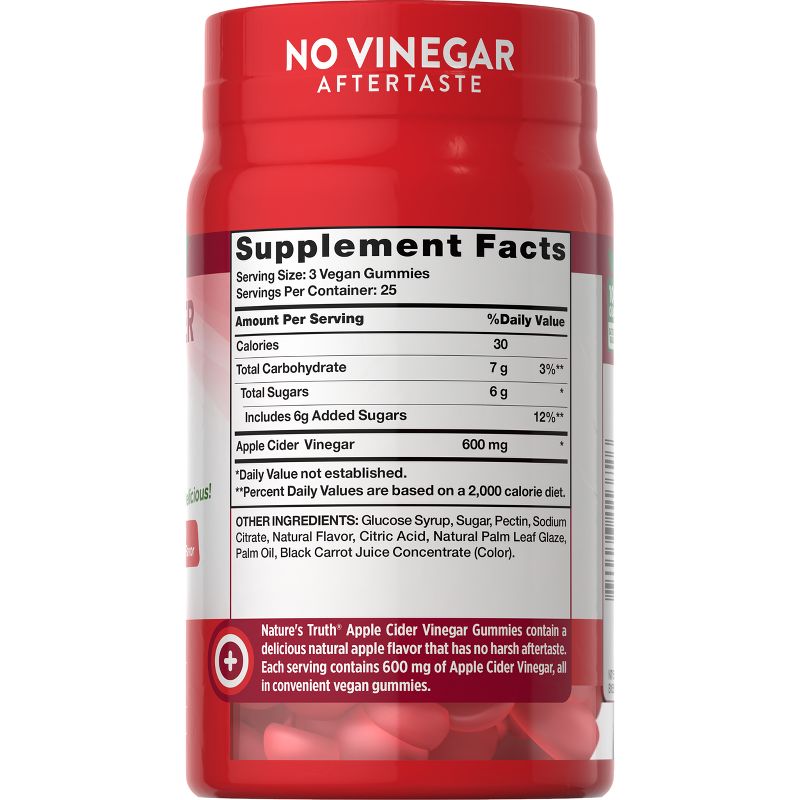 Nature&#39;s Truth Apple Cider Vinegar 600mg Vegan Gummies - Apple - 75ct, 3 of 5
