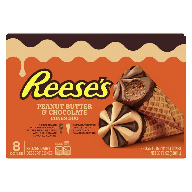 Klondike Reese&#39;s Peanut Butter and Chocolate Duo Frozen Dessert Ice Cream Cones - 30oz/6ct, 3 of 10