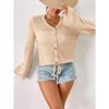 Coolmee Women's Crochet Cardigan Long Sleeve Open Front Button Down Trendy Casual Cropped Sweater - 2 of 4