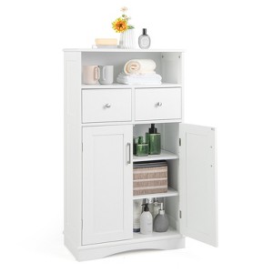 Tangkula Bathroom Cabinet Freestanding Storage Organizer w/ 2 Drawers & 2 Doors 3-Position Adjustable Shelves - 1 of 4