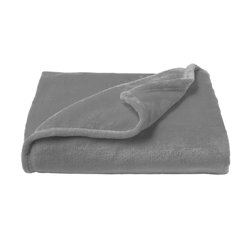 Velvet Throw - Oversized Microfiber Velvet Solid Polyester Throw Blanket - Breathable by Hastings Home (Stone Grey), 2 of 9