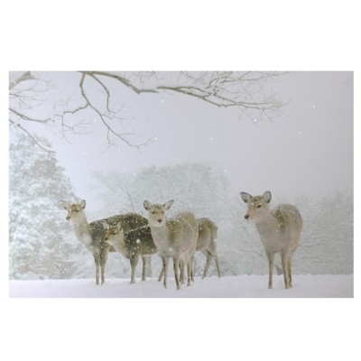 Northlight Large Fiber Optic Lighted Winter Woods with Deer Canvas Wall Art 23.5" x 15.5"