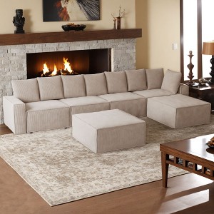 XIZZI Modular Corduroy Sectional Sofa: 5 Sold-Separately Units (Corner, Arms, Ottoman) | Black/Camel | Standard/Large Cushion Options | DIY Friendly - 1 of 4
