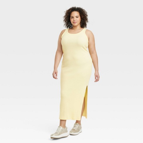 Women's Rib-knit Maxi Bodycon Dress - Universal Thread™ Yellow 2x : Target