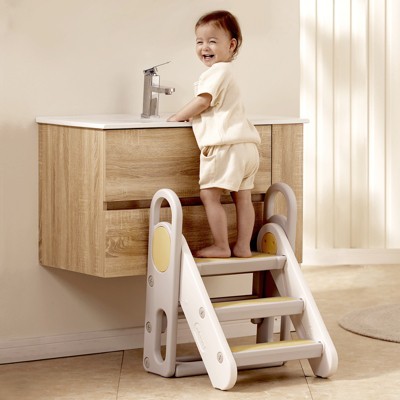 Foldable Kids Step Stool for Bathroom Sink, Adjustable Toddler Toilet Ladder & Kitchen Helper with Non-Slip Design