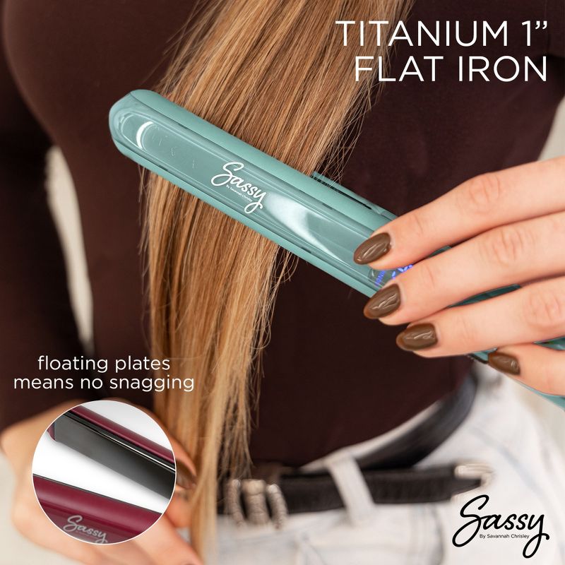 Sassy 1” Titanium Flat Iron, Adjustable Heat Hair Straightener with Ion Generator, 2 of 8
