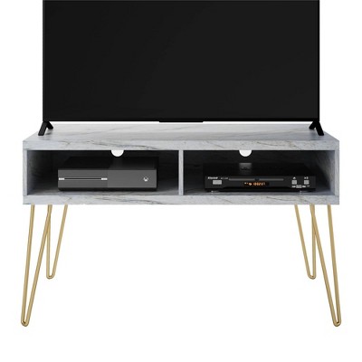 Athena 42'' White Faux Marble TV Stand with Gold Legs