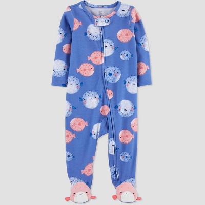 Image of Baby Girls' Pufferfish Footed Pajama - Just One You® made by carter's Blue/Pink 0-3M