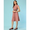 Allegra K Women's Retro Button Front Belted Cap Sleeve A-line Plaid Dress - 2 of 4