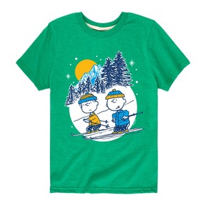 Boys' - Peanuts - Charlie Brown And Linus Skiing Short Sleeve Graphic T-Shirt - 1 of 4