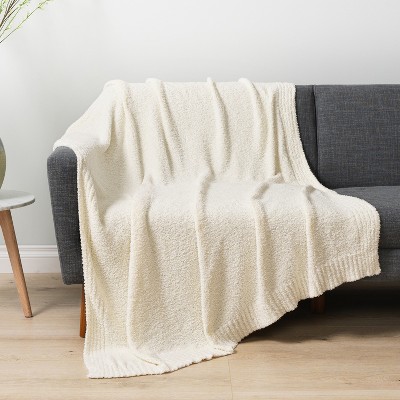 Cream Twin Reversible Fleece Knit Throw Blanket