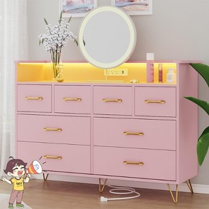 Jojoka 8 Drawer Bedroom Dresser with Built-In Charging Station, RGB Color Changing LED Lights, USB and AC Outlets, Modern Storage Chest - 1 of 4